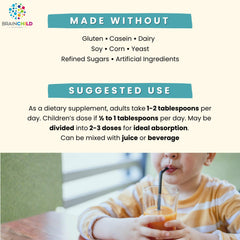 BrainChild Liqui-C juice-mix blends smoothly into a glass of juice or water.