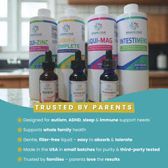 BrainChild Liqui-C kid-friendly-dosing demonstrated for family routines.