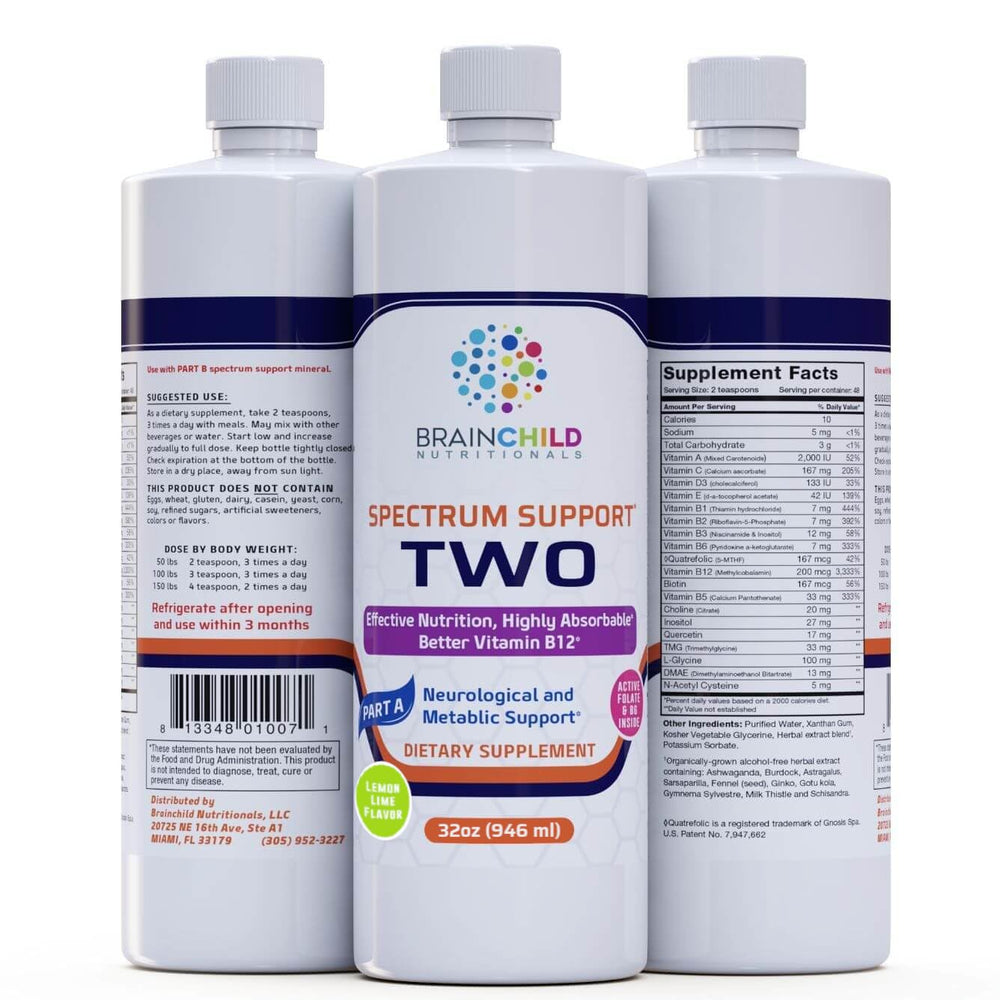 BrainChild Spectrum Support II P5P bottle pour for bioavailable daily vitamins on the autism spectrum.