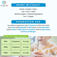 BrainChild Spectrum Support Minerals unflavored suspension blends into drinks smoothly.