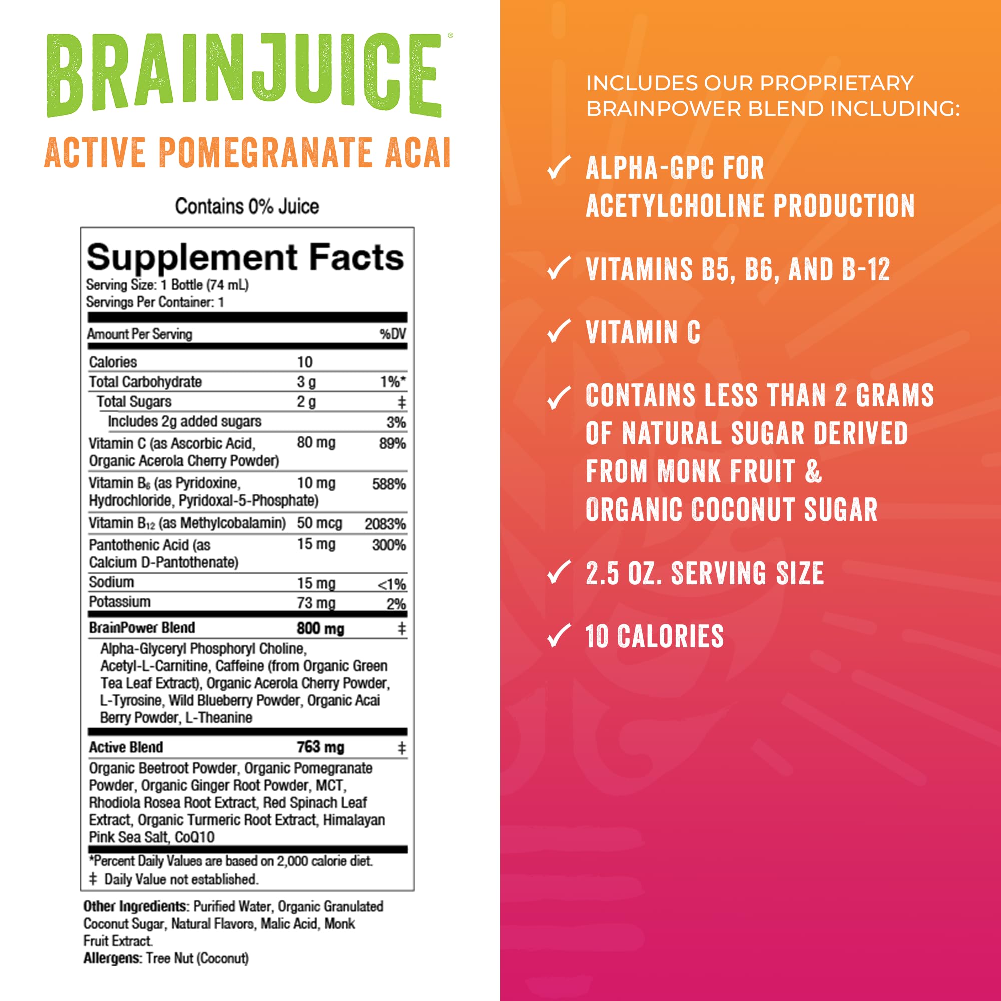 B vitamins and green tea in BrainJuice Active support steady energy.