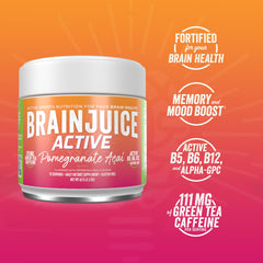 BrainJuice Active Pomegranate Acai dissolving into water to create a refreshing focus drink.