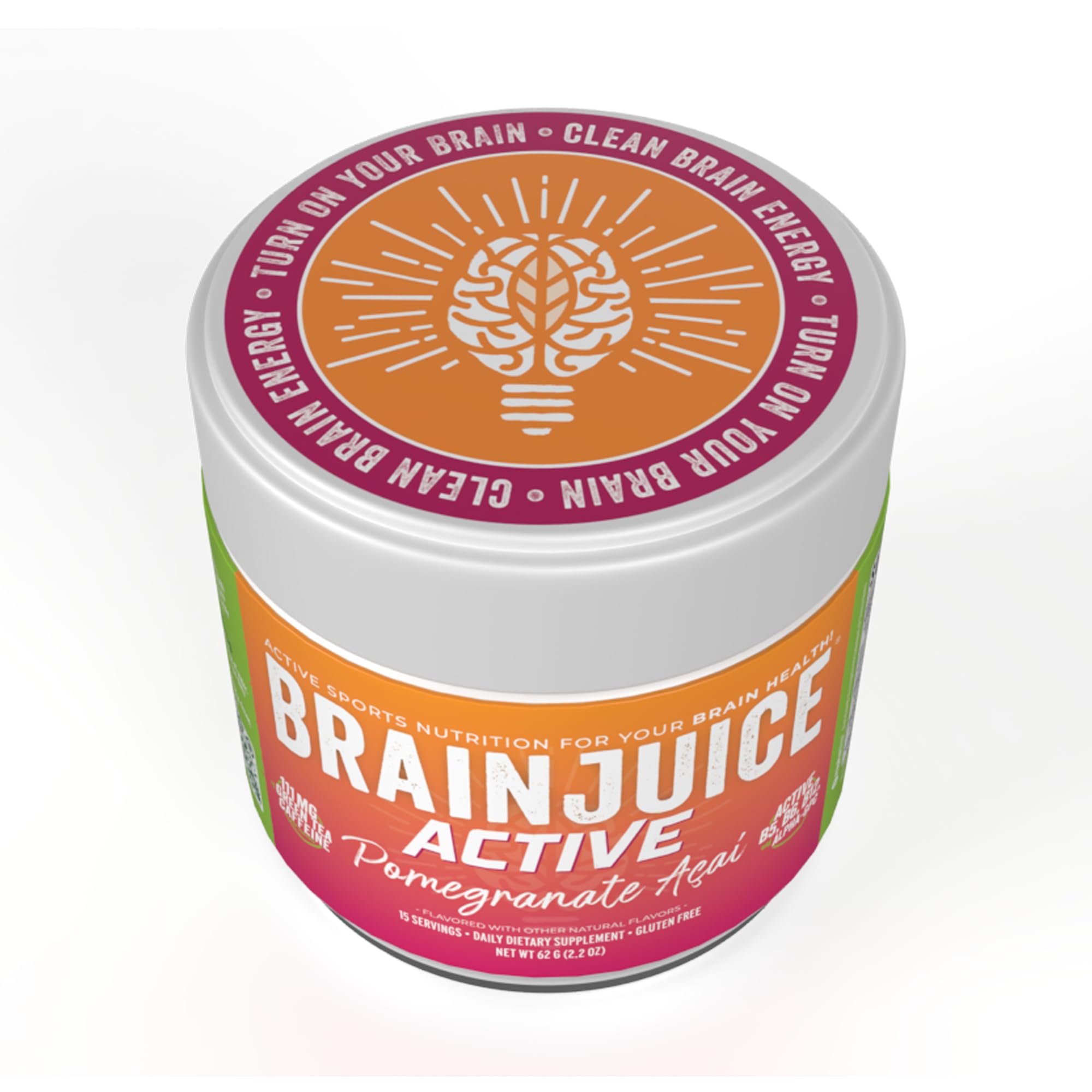 BrainJuice Active Pomegranate Acai energy-boosting drink for focus and stamina.