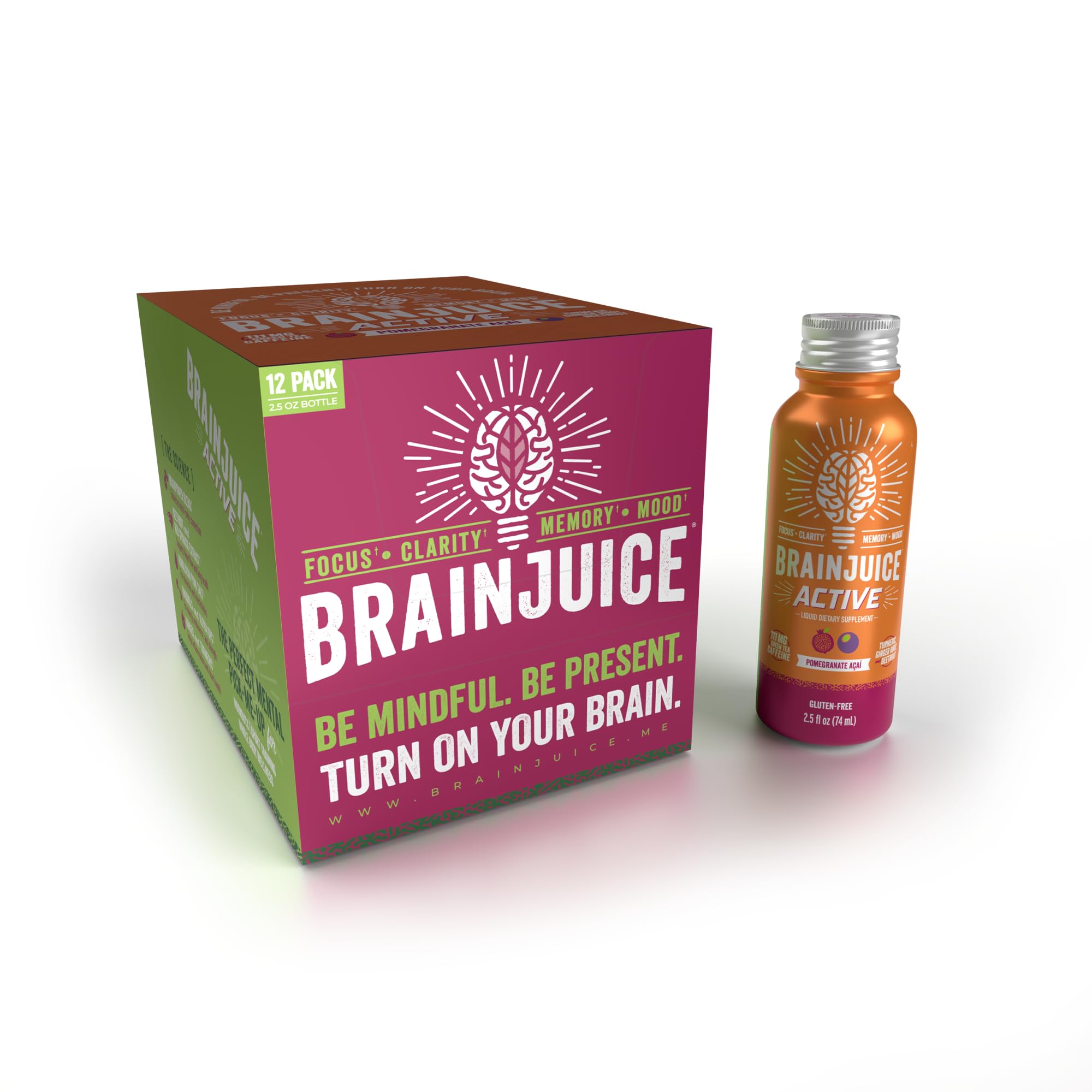 BrainJuice Active shot being poured for quick alertness and stamina.