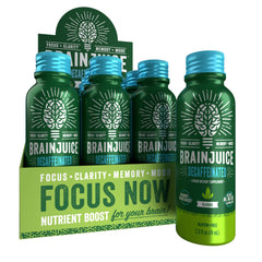 BrainJuice Decaf Brain Shot bottle with berry flavor supports focused moments.