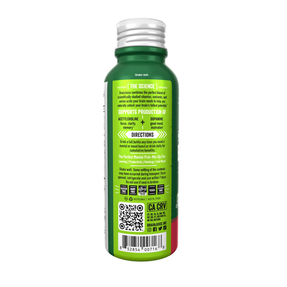 Glass serving of BrainJuice Energy Shot for convenient daily energy support