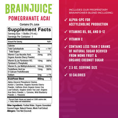 BrainJuice Immunity Shot flavor pomegranate acai for a refreshing wellness moment.