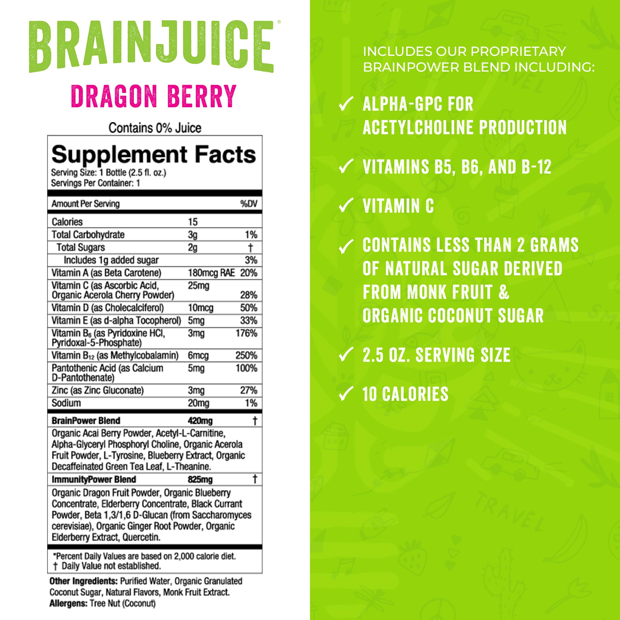 BrainJuice Kids gluten-free vegan icon on packaging