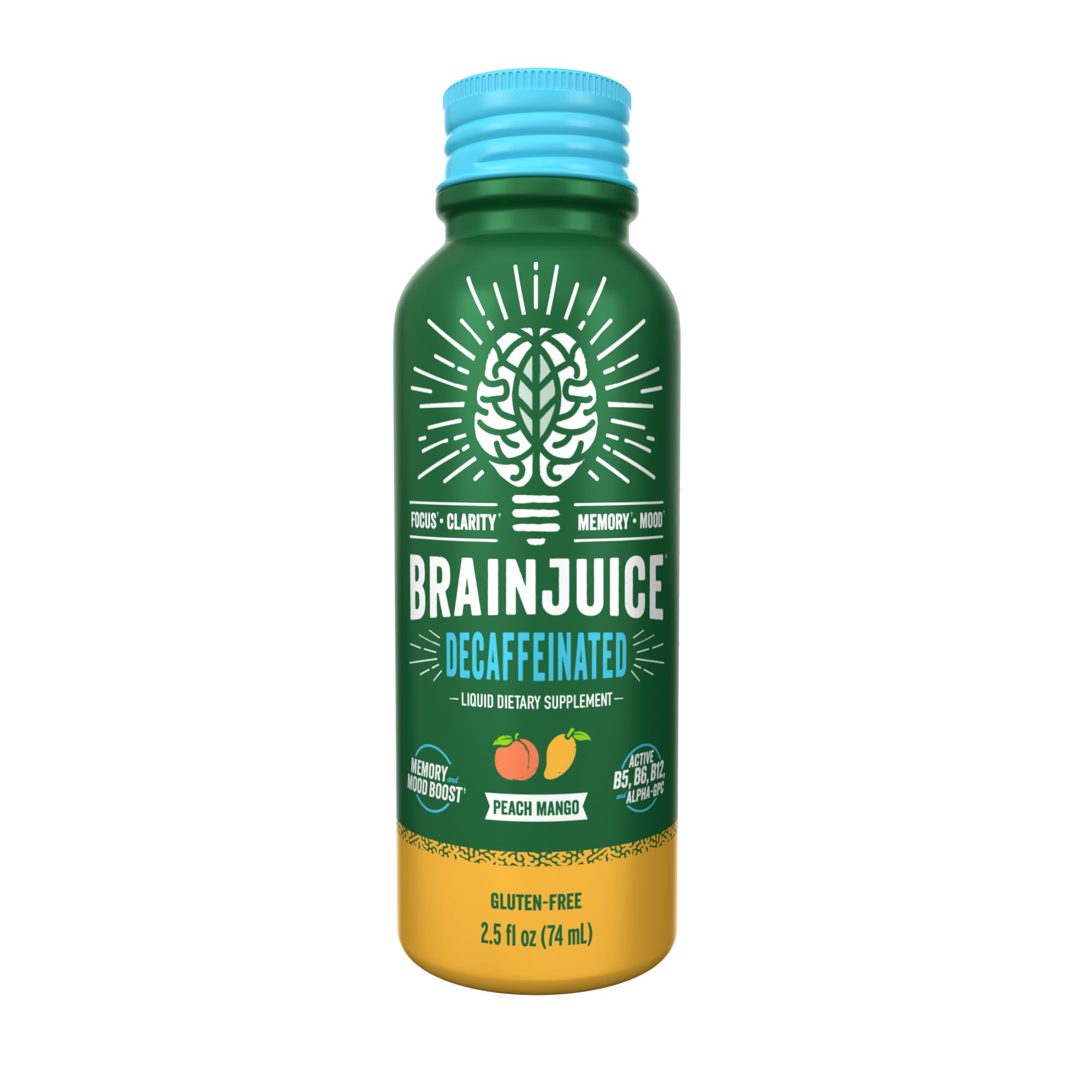 BrainJuice peach mango flavor delivers natural sweetness in a convenient shot.