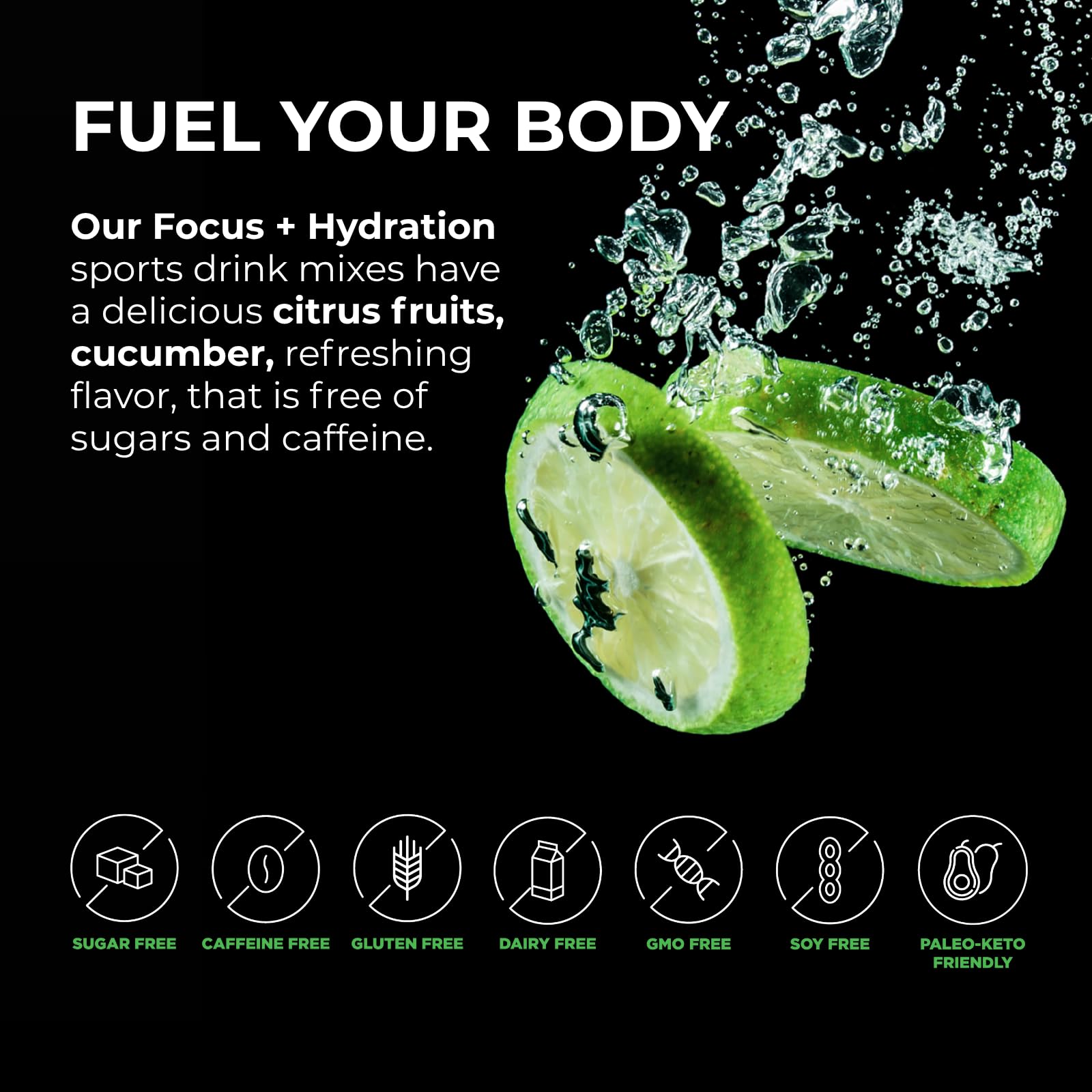 BrainTree Focus and Hydration flavor close-up with citrus and cucumber notes.