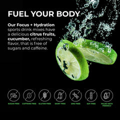BrainTree Focus and Hydration flavor close-up with citrus and cucumber notes.