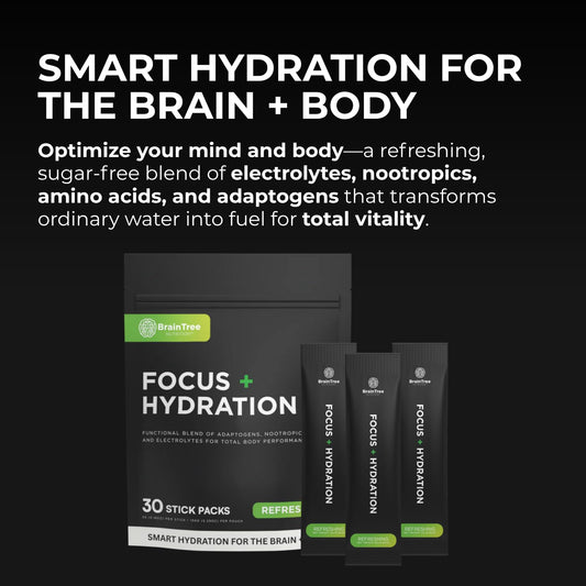 BrainTree Nutrition Focus and Hydration flavor close-up highlighting citrus and cucumber notes.