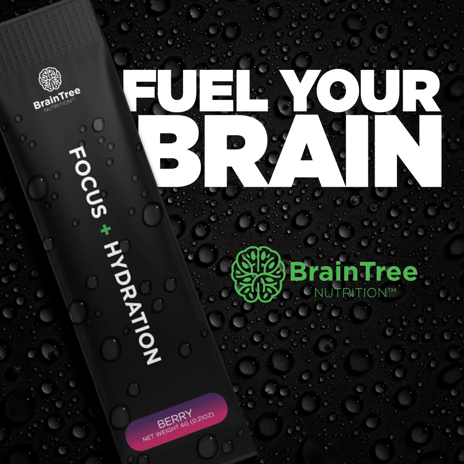 BrainTree Nutrition berry packaging display emphasizing 30-stick packs