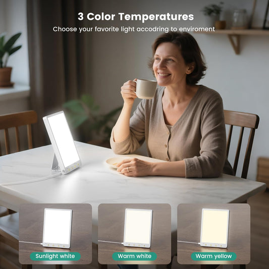 BRAND SET Light Therapy Lamp showing three color temperatures for personalized mood