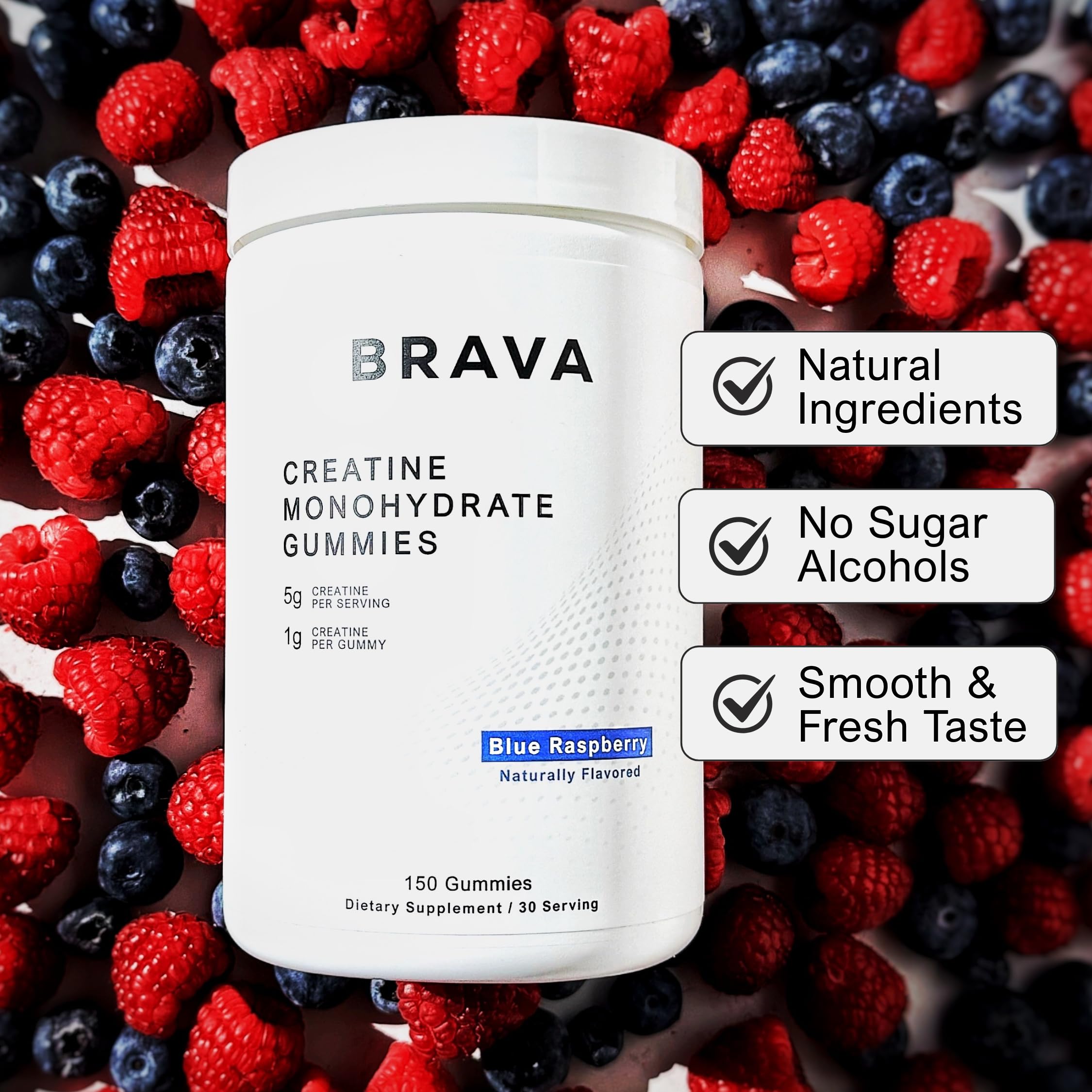 BRAVA Creatine Gummies made in USA in NSF GMP-certified facility.