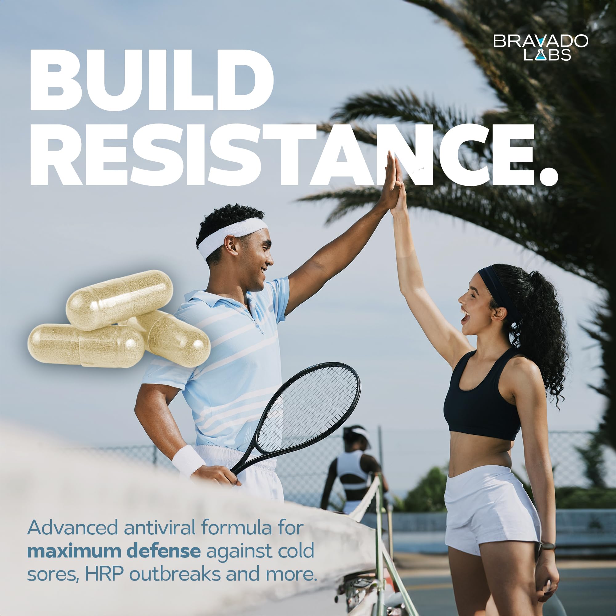 Bravado Labs L-Lysine capsules pour demonstrating easy daily dosage for immune support.