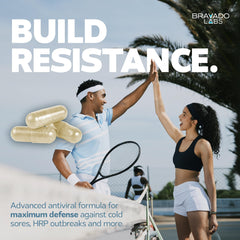 Bravado Labs L-Lysine capsules pour demonstrating easy daily dosage for immune support.