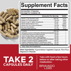 Bravado Labs L-Lysine capsules third-party tested badge on label.