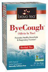 Bravo Tea Bye Cough tea bag image showing caffeine-free herbal blend for a soothing ritual