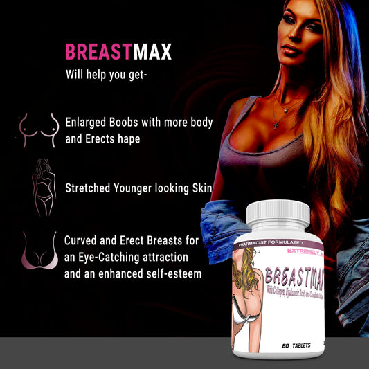 BREASTMAX bottle label highlights trusted ingredients for a non-surgical path to enhanced fullness.