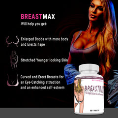 BREASTMAX bottle label highlights trusted ingredients for a non-surgical path to enhanced fullness.