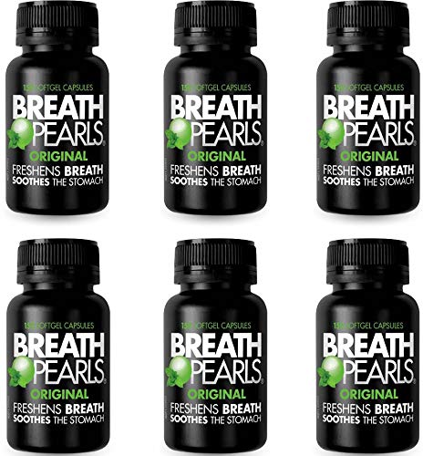 Breath Pearls Original bottle showing 150 softgels for daily freshness.