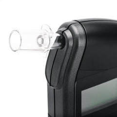 Breathalyzer mouthpiece food grade plastic closeup emphasizes safety.