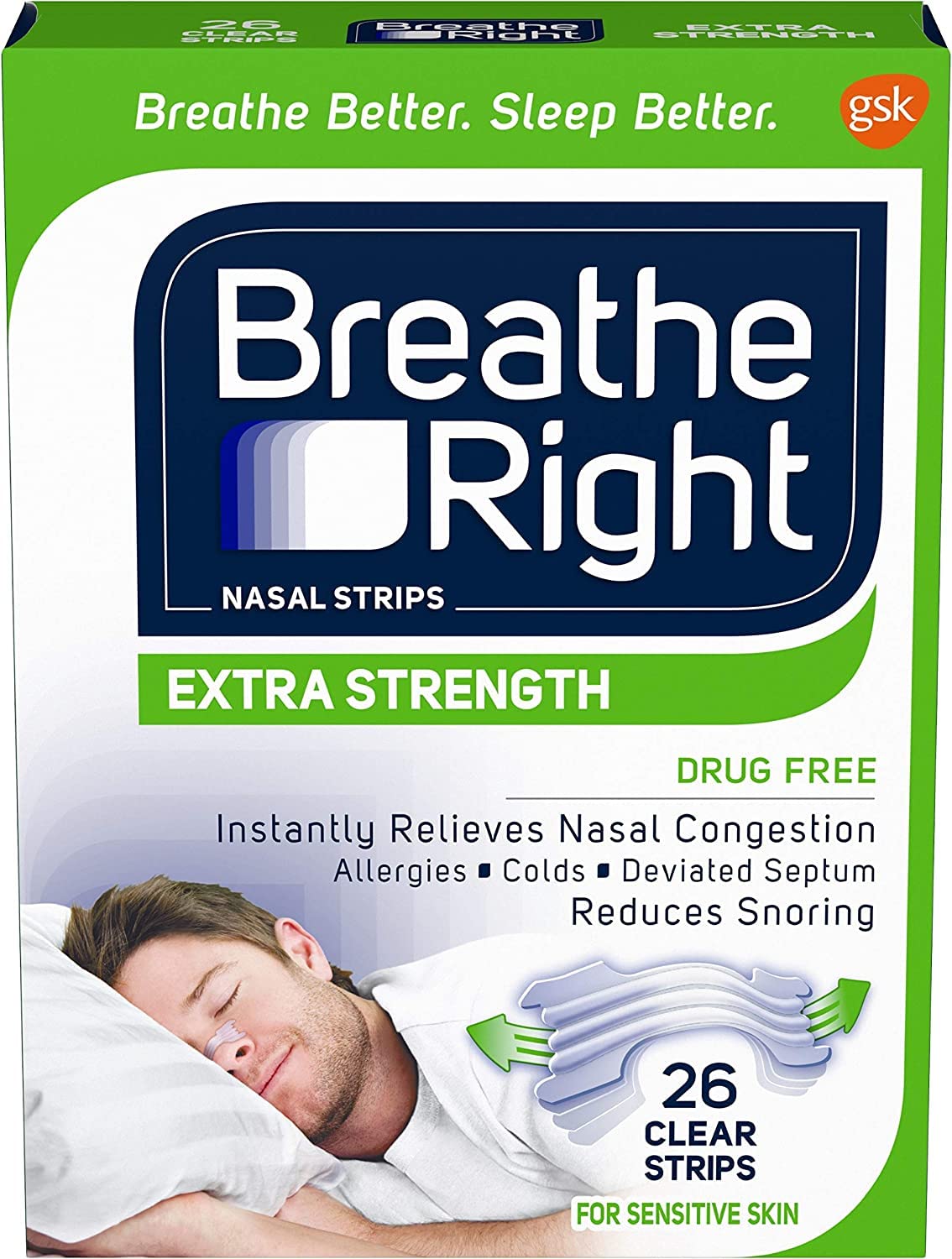 Breathe Right 78-count box shown for daily congestion relief.
