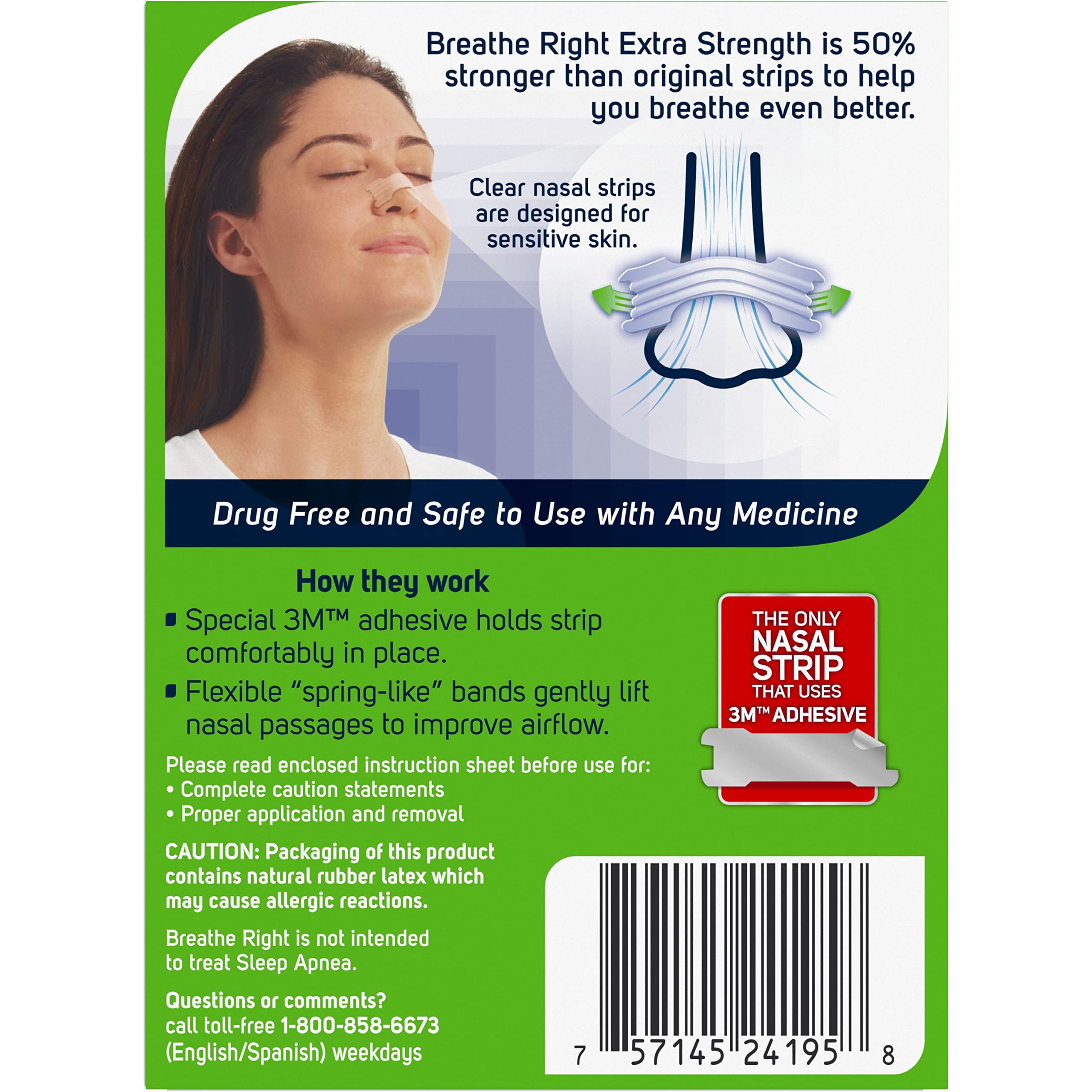 Breathe Right nasal strip applied on nose to improve airflow.