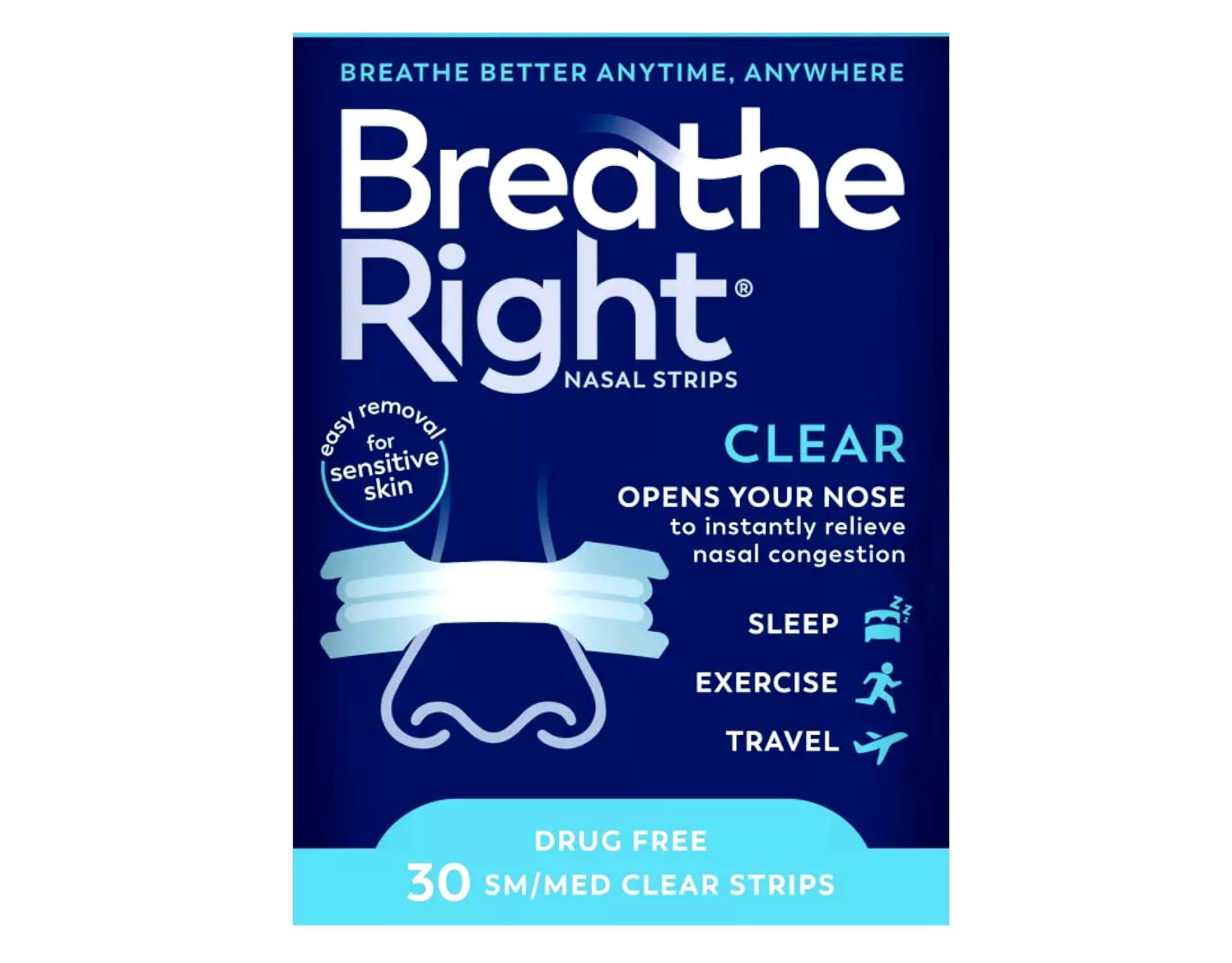 Breathe Right pack of 3 box visible for discreet overnight use