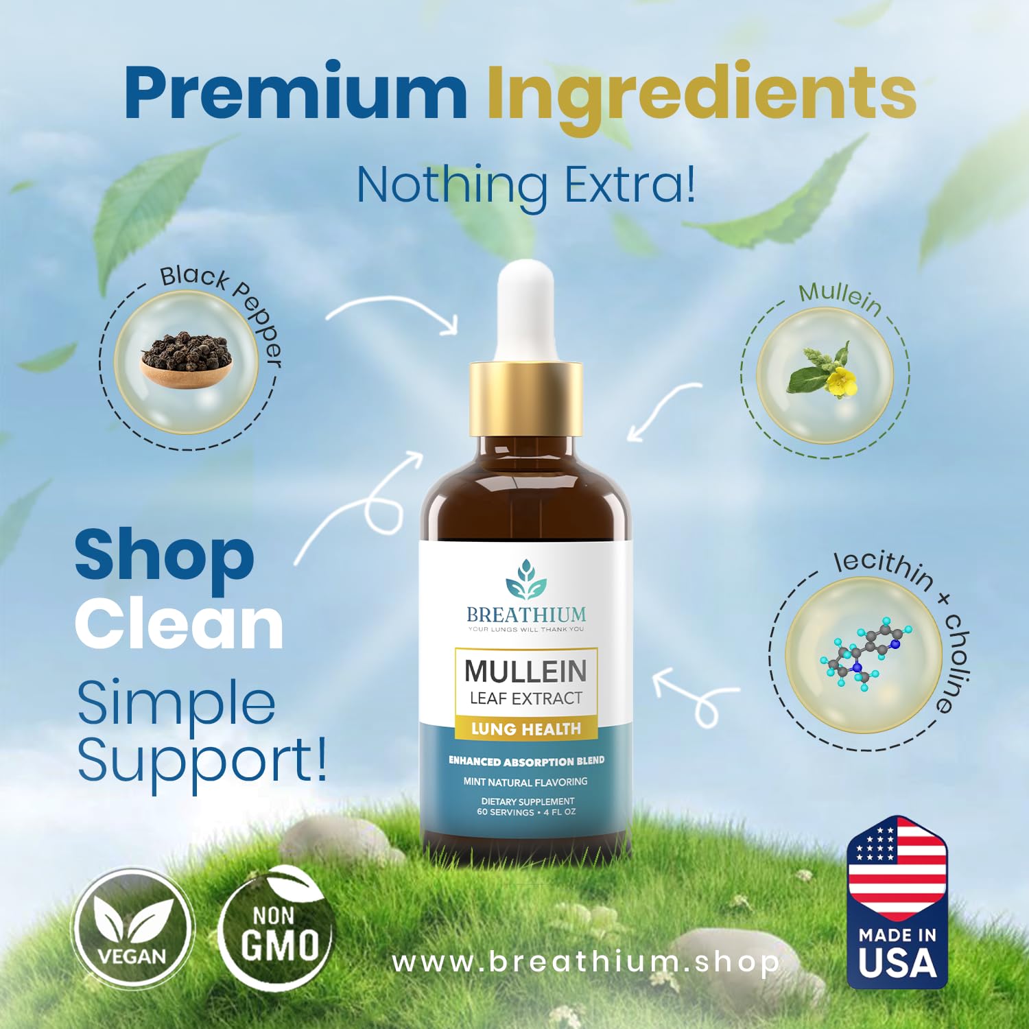 BREATHIUM drops added to water to show versatile consumption options
