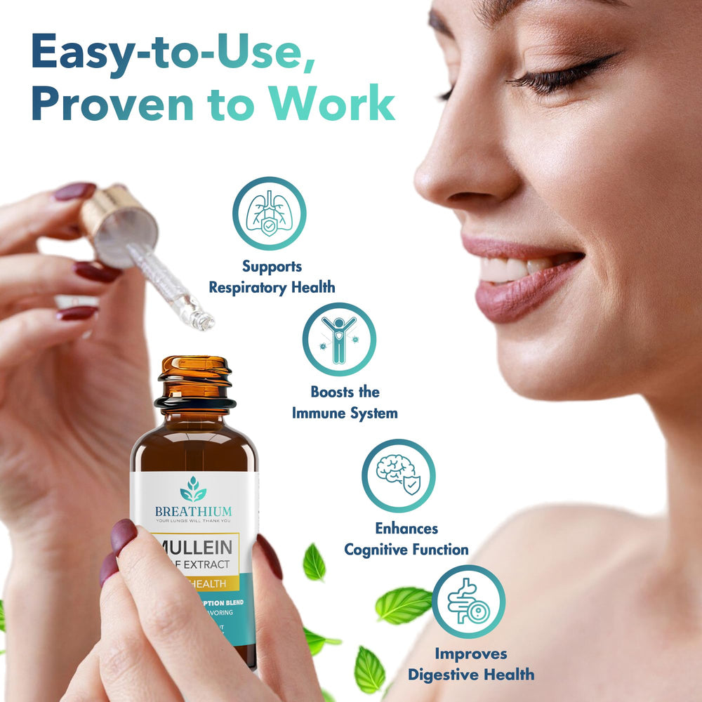 Breathium Mullein Drops dropper close-up highlights precise measurements.