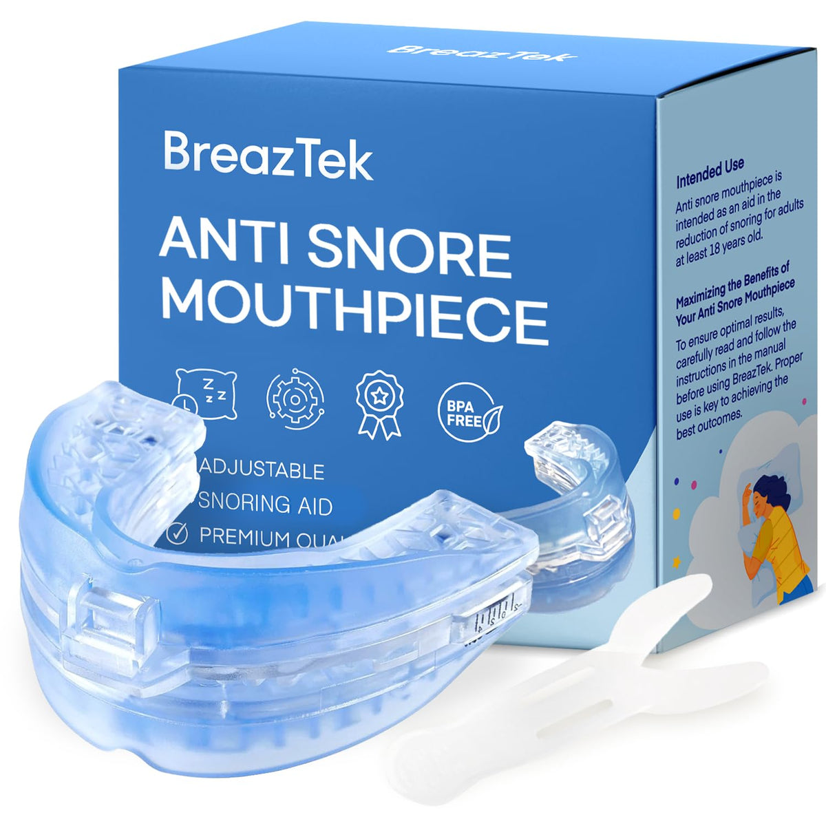 BreazTek lightblue bite-tray mouthpiece for personalized nightly comfort.