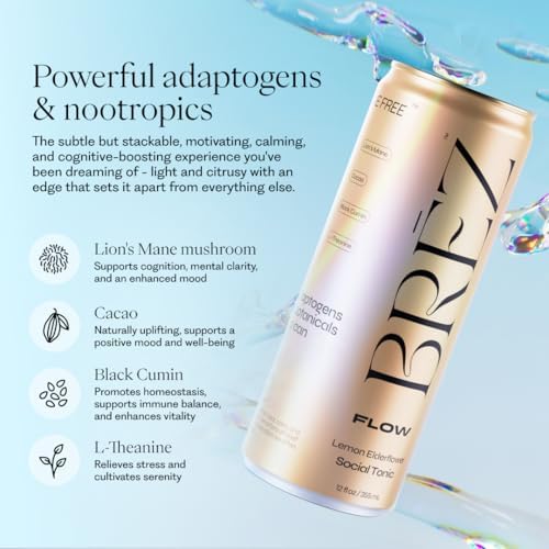 BREZ FLOW sparkling can with bubbles, highlighting a lighter alternative to soda.