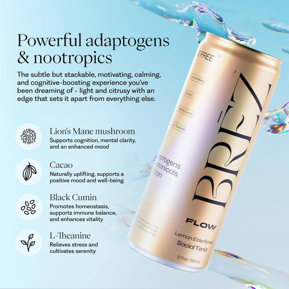 BRĒZ Flow sparkling can with Italian lemon and elderflower conveys bright flavor profile