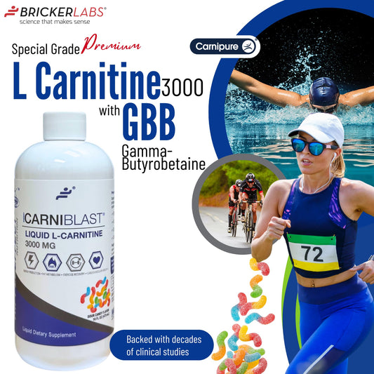 Bricker Labs Carniblast label highlights Carnipure for steady energy.