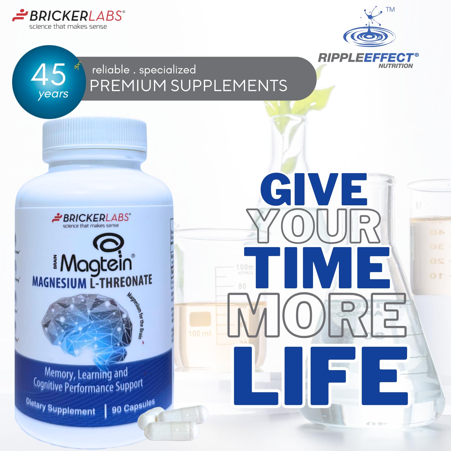 Bricker Labs Magtein bottle beside a night routine for calm evenings