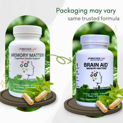 Bricker Labs Memory Matters bottle labeling emphasizes vegan, USA-made formulation.