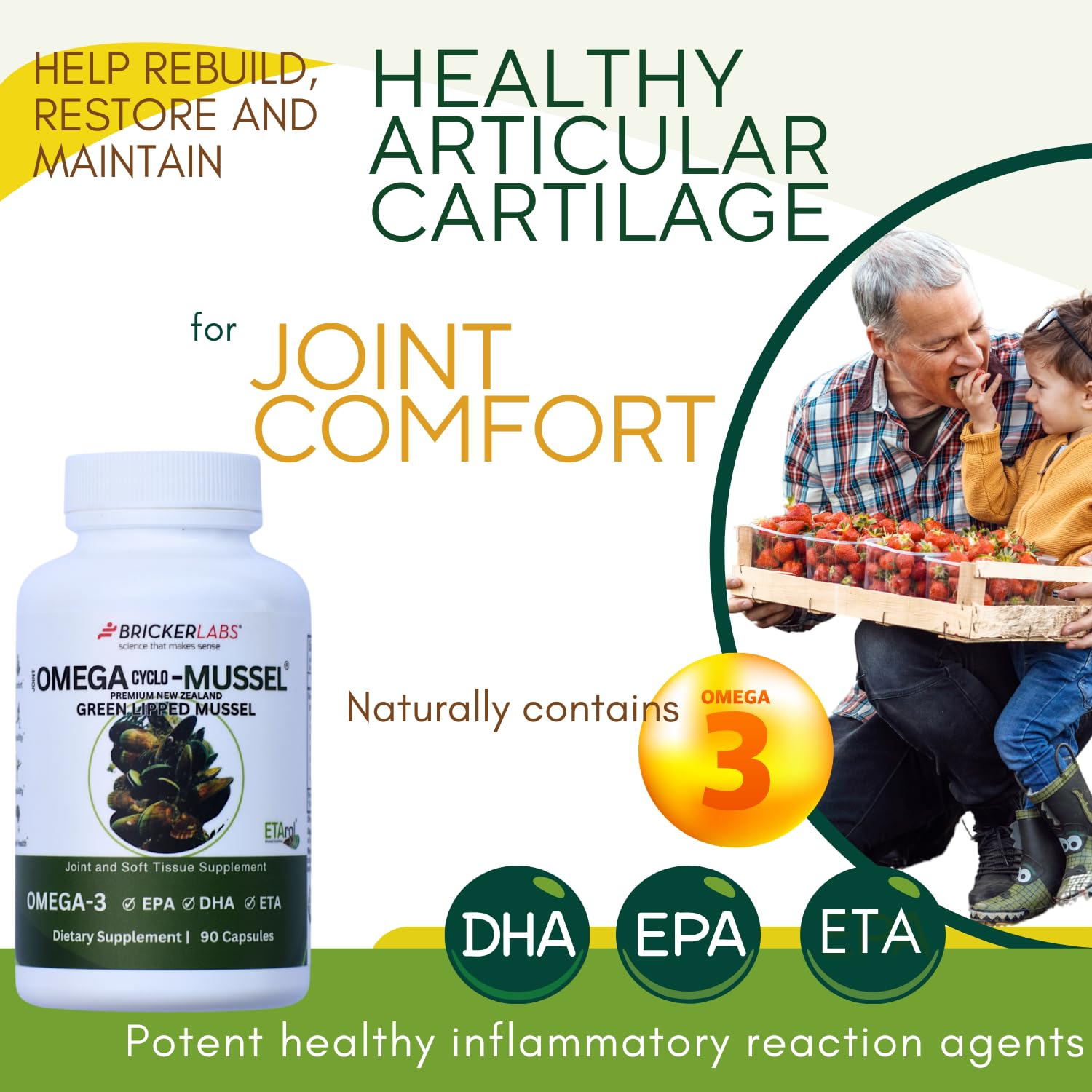Bricker Labs Omega Cyclo capsules closeup shows odor-reducing, pure ingredients.