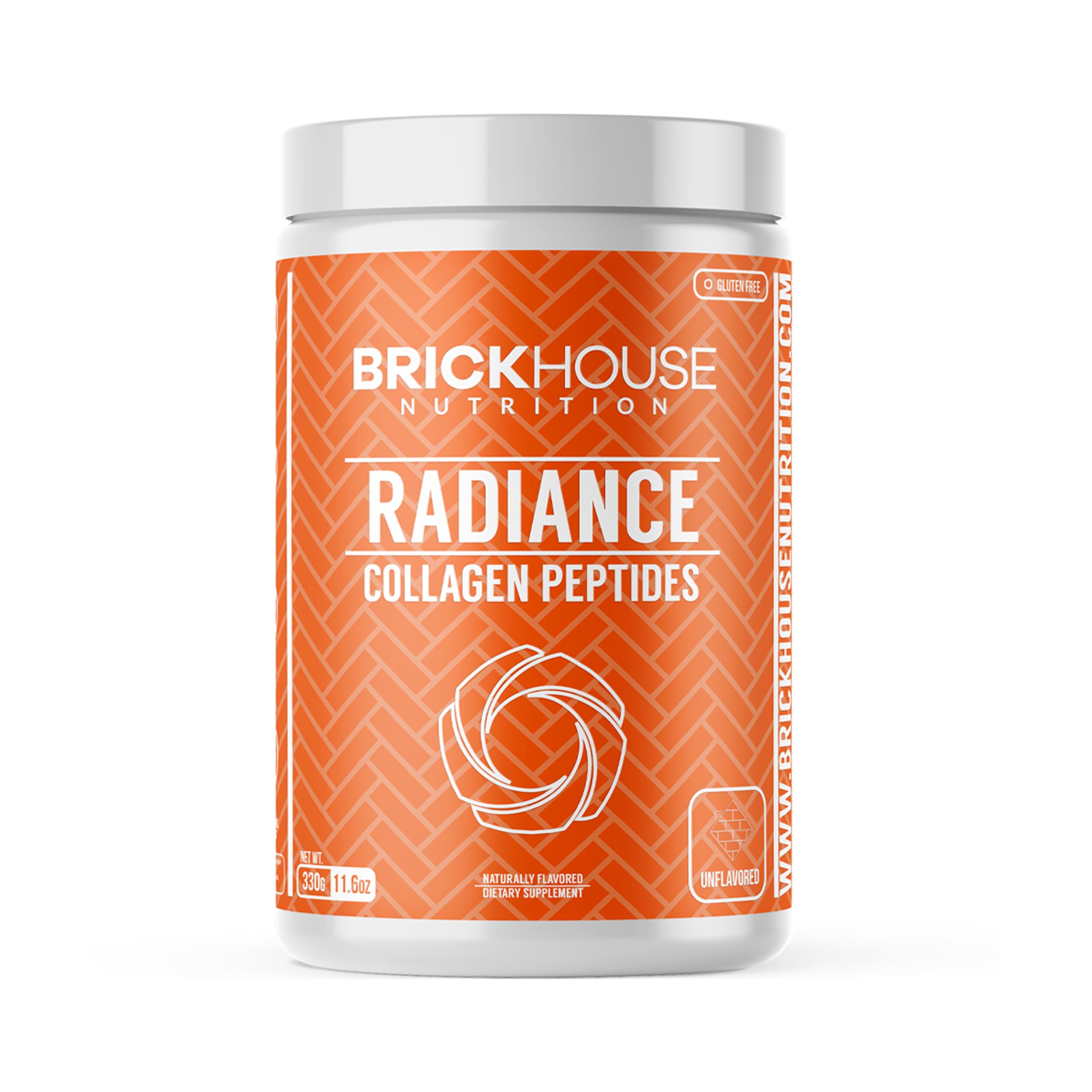 BRICKHOUSE Radiance collagen powder bottle supports skin and hair health.