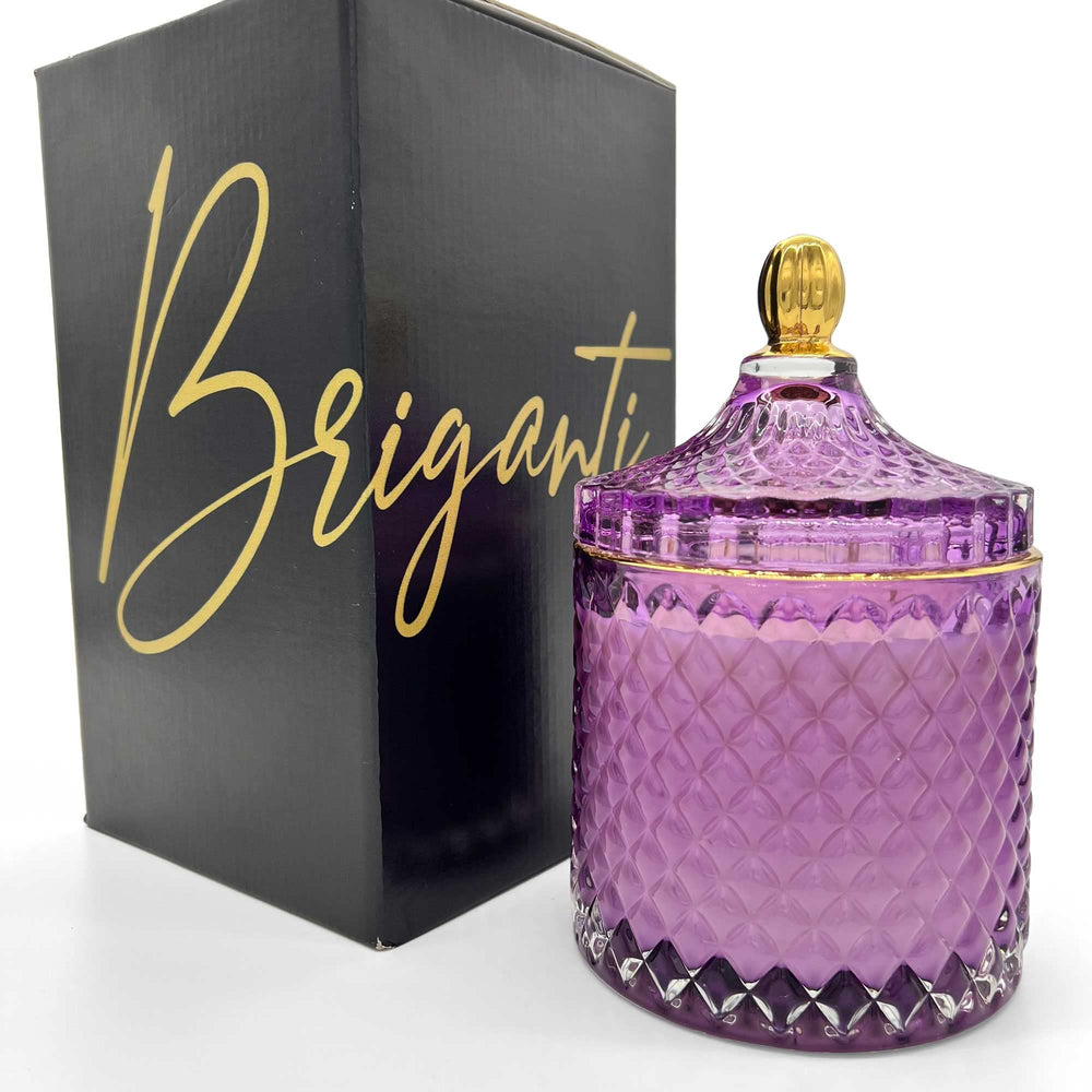 BRIGANTI date-night large candle in violet glass jar with gold rim for cozy ambiance