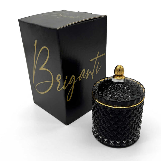 BRIGANTI Lavish Lavender candle jar close-up showcasing elegant gold-rimmed glass for home ambience