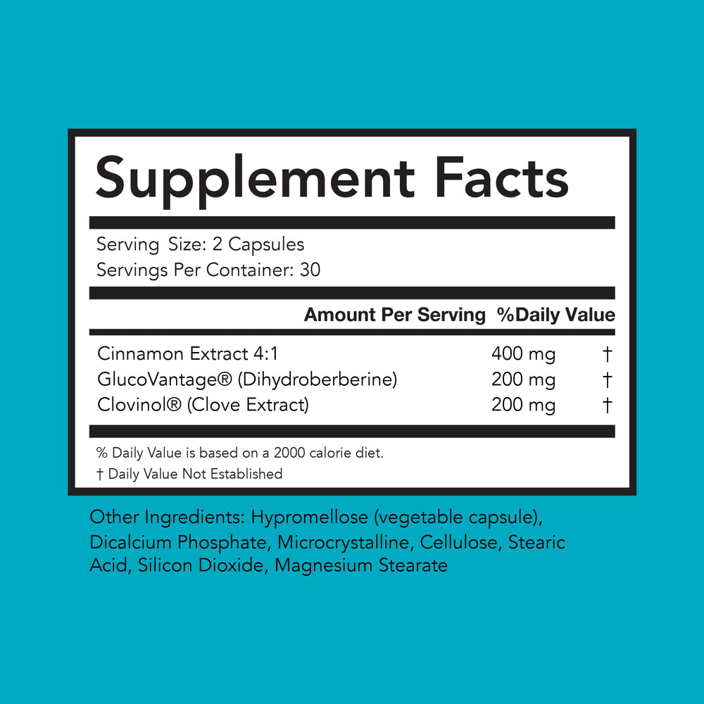 Glycevia capsules close-up highlighting dihydroberberine for potential glucose balance