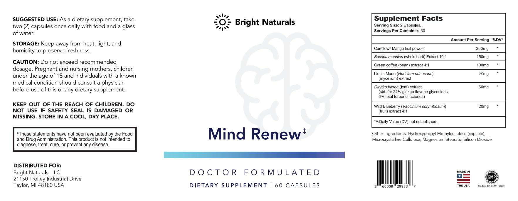Mind Renew bottle beside notebook, suggesting a natural focus boost