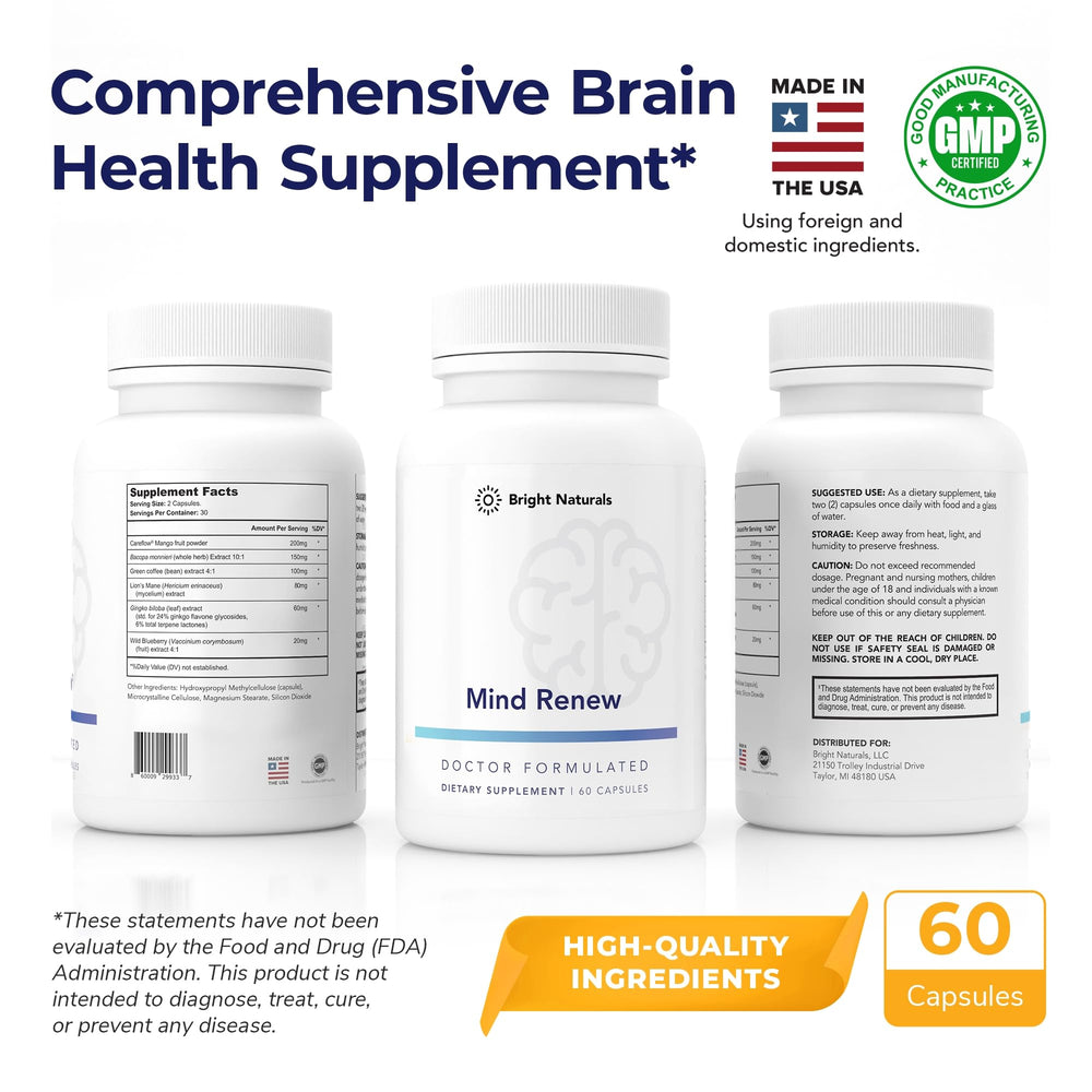 Mind Renew label highlights Lion’s Mane and Ginkgo Biloba for memory support