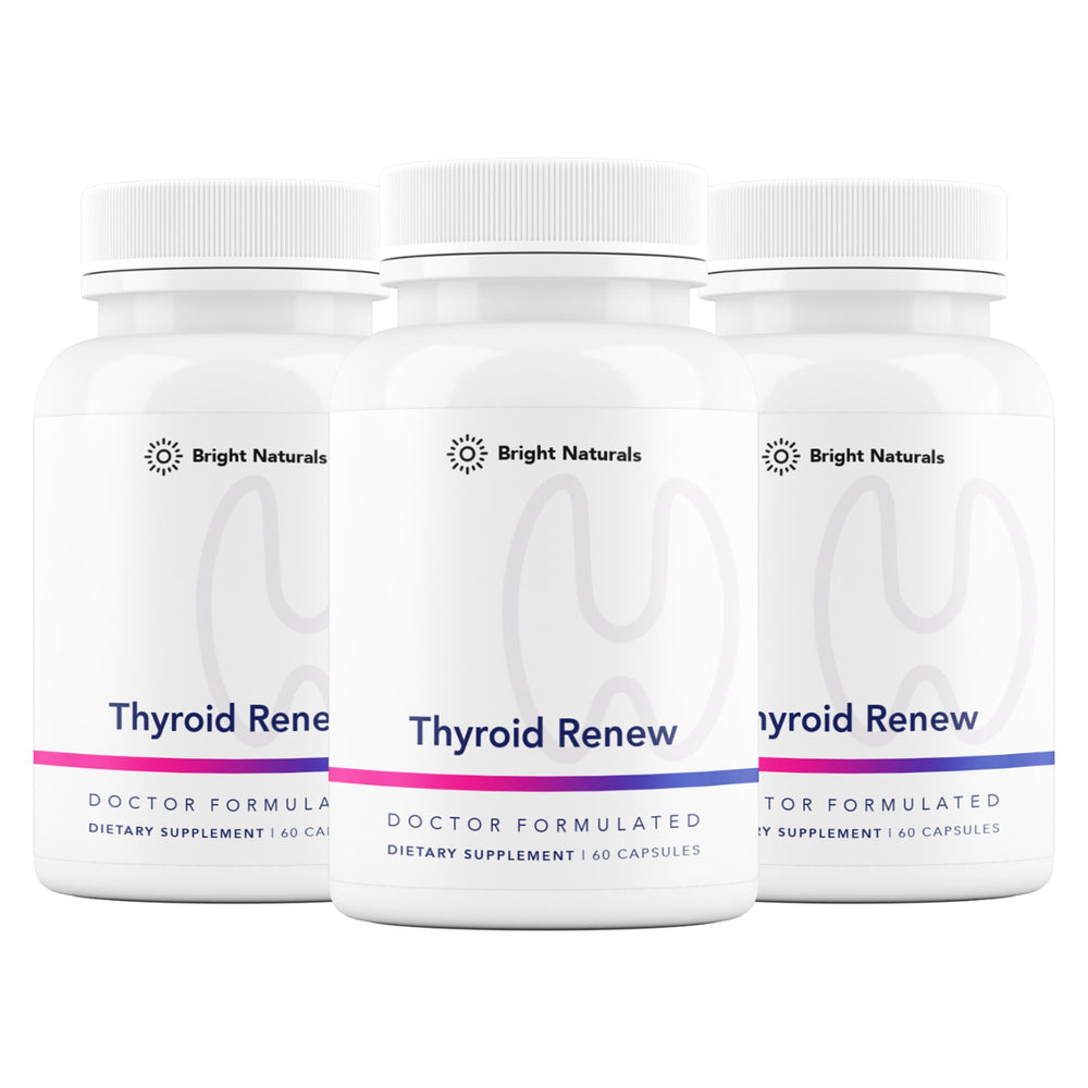 Bright Naturals Thyroid Renew bottle-front promotes daily focus and energy.