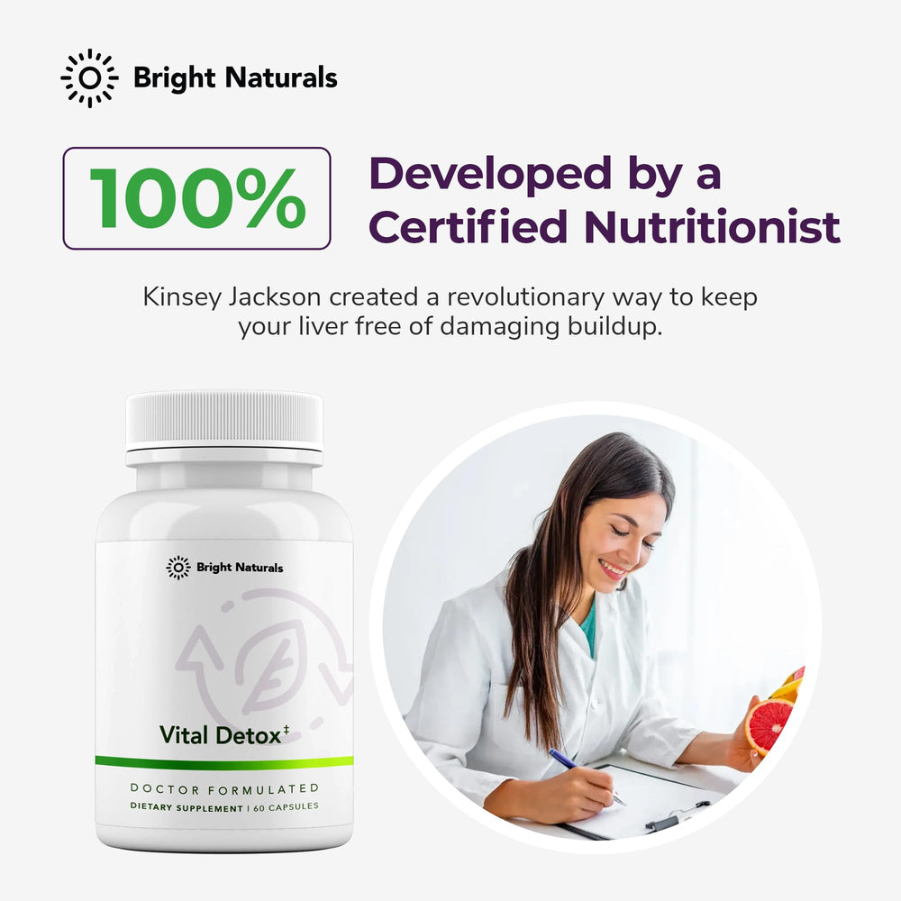 Glass of water beside Vital Detox supports morning intake