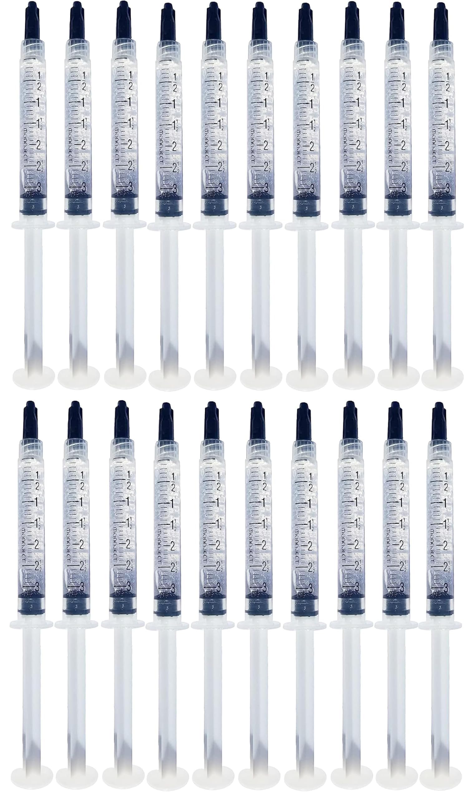 Bright White Smiles 44% gel syringes pack for at-home whitening and convenience.