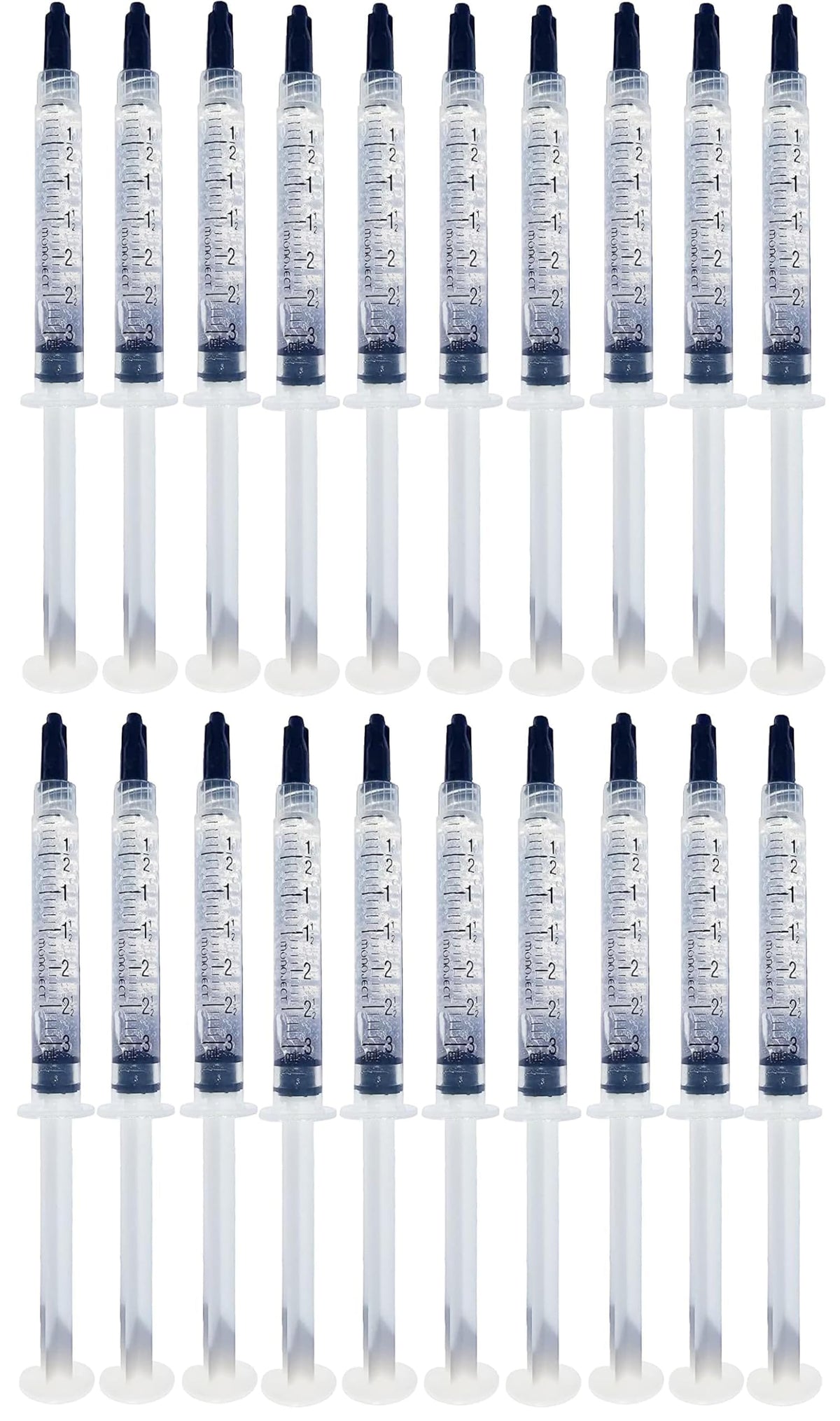 Bright White Smiles 44% gel syringes pack for at-home whitening and convenience.