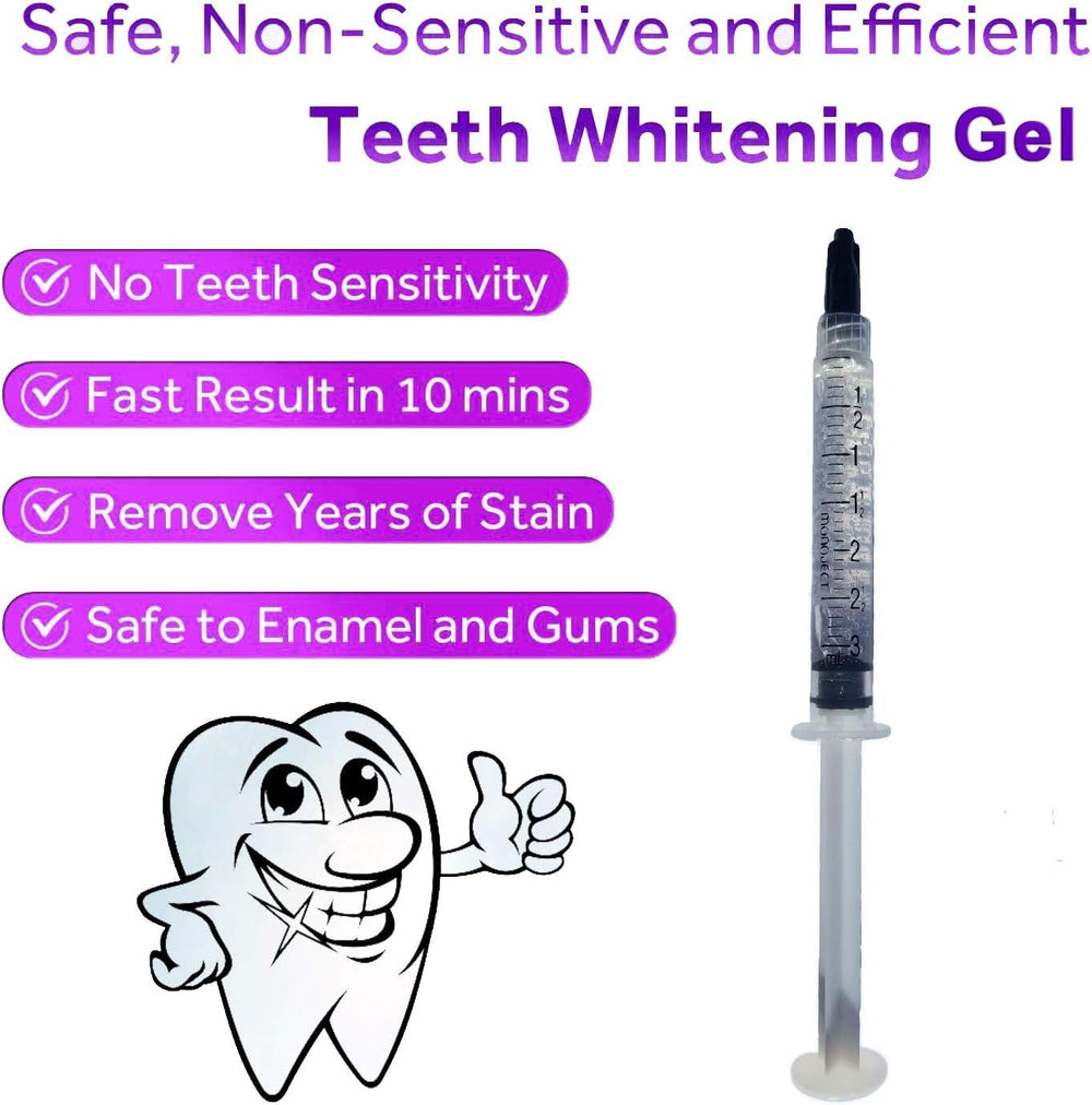 Bright White Smiles syringe close-up highlighting dentist-grade formula for professional-looking results.